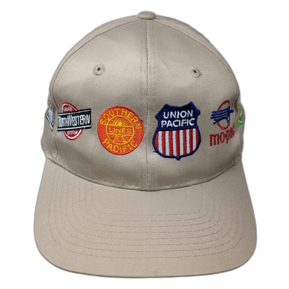 Cobra Caps Snapback Hat Beige One Size Union Pacific Railroad Multi-Logo Cotton